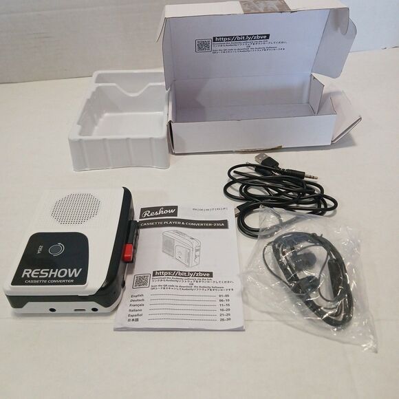 Reshow Portable Walkman Cassette Tape Player With Built-in In Speaker & HP White